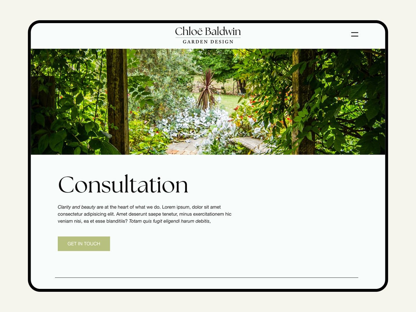 Web design mockup for a garden design firm in Chelmsford